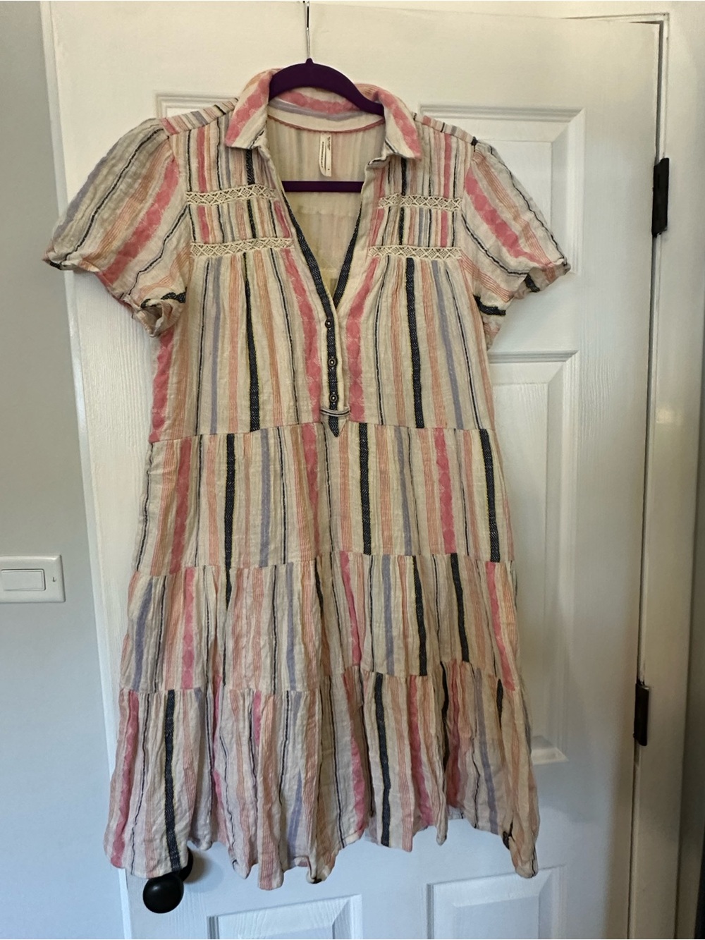 Anthropologie Georgina Tiered Cotton Striped Shirt Dress